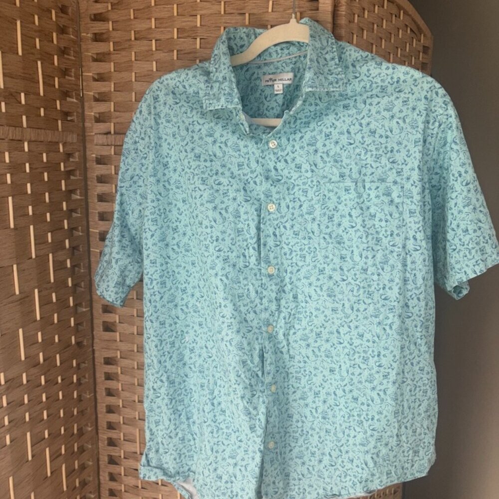 Peter Millar Seaside Men's Sailor's Delight Cotton-Blend Sport Shirt sz. Large